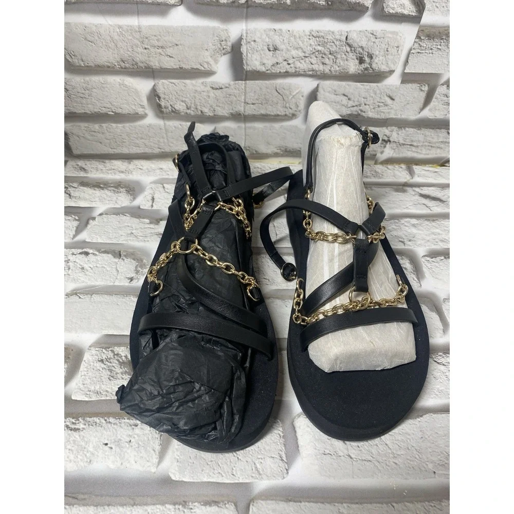 Maje Women's Frankie Chain And Charm Embellished Leather Sandals in Black SZ 9.5
